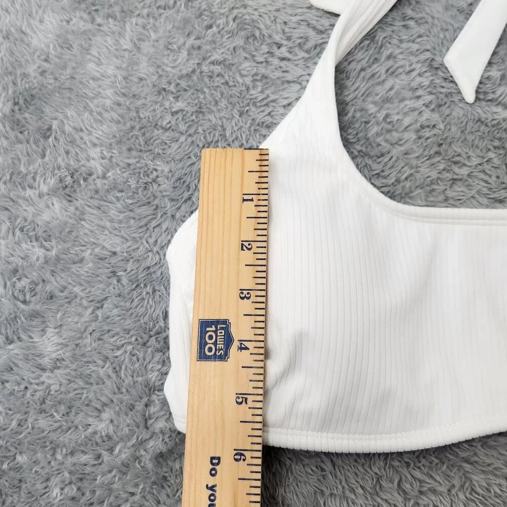 Xhilaration Halter Bikini Top Juniors XL 12-14 White Ribbed‎ Adjustable Back